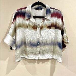 🔥Zara Burgundy and Blue Tie-Dye Button Down Shirt🔥